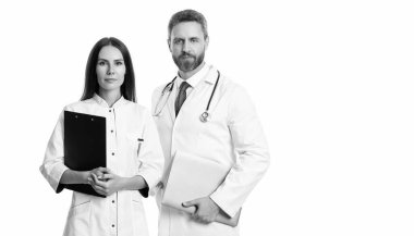 healthcare and medicine. Medicine doctor hold clipboard. medical and healthcare workers in hospital isolated on white. two doctors internist in medicine service. Health insurance. doctor clipboard. clipart