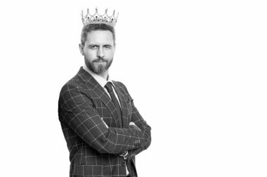Başarılı liderlik işi başarıya götürür. Formalite ve tacı olan hırslı bir iş adamı. Tacıyla başarılı bir iş adamı. İş başarısı ve ödül. Kendinden emin kazanan..
