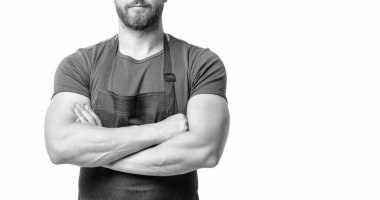 cropped view of man in apron isolated on white background. clipart