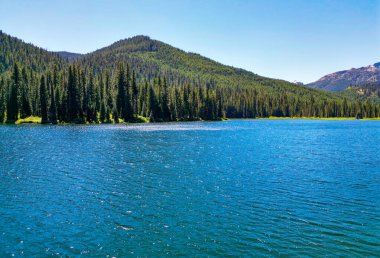 Cooper gölü ve dağ manzarası. Cooper Gölü 'nün dağ ve orman manzarası. Doğa manzarası. Washington 'daki Cooper Gölü. Cooper Gölü 'nün popüler doğa yürüyüşü.