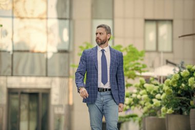 Başarılı bir iş. Girişimcinin başarısı. Ofis müdürü. Şehirde yürüyen bir iş adamı. Takım elbiseli bir iş adamı. Olgun bir iş adamı. İşletme patronu. Wall Street başarısı. Teslim tarihlerini karşıla.