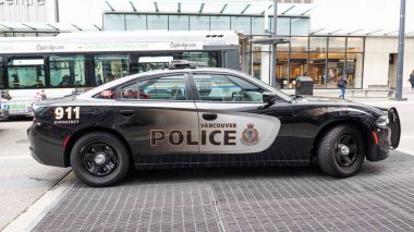 Vancouver, Kanada - 29 Mayıs 2019 Dodge Charger polis arabası. Dodge Charger. Polis arabası. Dodge Charger, yan görüş. 2023 Dodge Charger polis arabası..