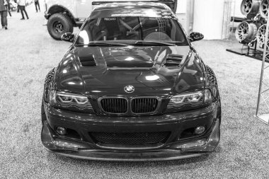 New York City, ABD - 27 Mart 2024: BMW E46 M3 New York Uluslararası Otomobil Fuarı, ön manzara.