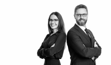 İş ortağı beyazla izole edilmiş. Takım elbiseli iki iş adamı. İş ekibi çalışması ve işbirliği. Ortaklık kavramı. Ortak takımı. Başarılı ortaklık. İş ekibi başarısı. Boşluğu kopyala.