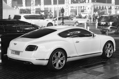 Dubai, United Arab Emirates - December 23, 2017: white Bentley Continental GT car.