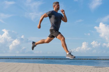 Yazın koşan sporcu. Spor koşuculuğu eğitimi. Sağlıklı yaşam tarzı ve günlük koşular. Spor rutini. Koşan koşucu. Spor ve spor. Kumsalda koşan adam. Spor yaşam tarzı.