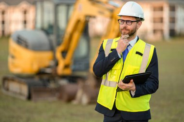 Engineer manager man conduct inspection. Engineering inspection supervisor. Inspection by building supervisor. Project details. Supervisor engineer. Construction site. Man architect. Advertisement.