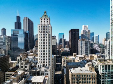 Modern iş şehri manzarası. Business City bölgesiyle şehir manzarası. Chicago şehir manzarası gökyüzü mimarisi. Gökdelen iş alanı. Chicago şehir manzarası. İş bölgesi. Chicago şehir silüeti.