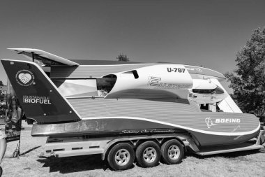 Seattle, WA, ABD - 3 Temmuz 2024: Boeing U787 Dreamliner sürat teknesi Hydroplane