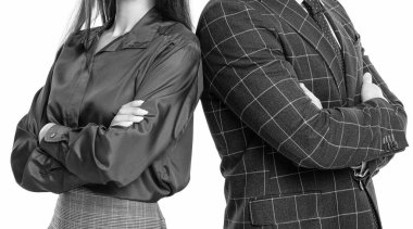 Resmi takım elbiseli iki iş adamı. Hırslı iş adamları destek veriyor. Profesyonel iş lideri ve menajeri. Başarılı iş adamları. İş arkadaşları beyazları izole ediyor. iki iş arkadaşı.