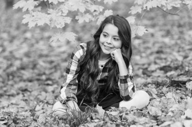 Sonbahar yaprakları. Sonbahar parkındaki kız üniforması giyiyor. Gençler için sonbahar üniforması. Sonbahar üniformalı kız güz yapraklarıyla dışarıda oturuyor. Okul tatilinde şık bir genç kız. Okula dönelim. Kasım biçimi.