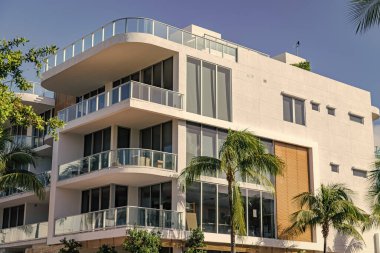 Miami sahilinin modern binası. Okyanus yolculuğu. Ocean Drive Florida 'daki Miami Plajı. Art Deco mimarisi. Mimari bina. Art deco. Mimari bölge Art Deco.