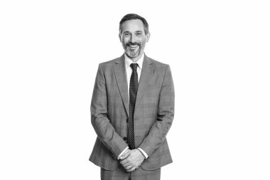 Patron ya da çalışan. Kendine güvenen bir iş adamı. Profesyonel başarılı CEO. Liderlik. Hırslı bir iş uzmanı. Takım elbiseli bir iş adamı. İşadamı beyazda izole edilmiş.