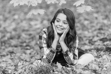 Sonbahar üniformalı kız güz yapraklarıyla dışarıda oturuyor. Okul tatilinde şık bir genç kız. Okula dönelim. Sonbahar yaprakları. Sonbahar parkındaki kız üniforması giyiyor. Gençler için sonbahar üniforması. Öğrenci hayatı.