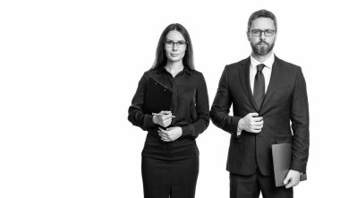 Profesyonel iş lideri ve menajeri. Başarılı iş adamları. İş arkadaşları beyazları izole ediyor. Resmi takım elbiseli iki iş adamı. Hırslı iş adamları destek veriyor. İş dünyasında biliniyor..