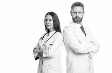 Steteskoplu pratisyen hekim. Tıp, sağlık ve insan konsepti. Hastanede pratisyen hekim. Kendine güvenen pratisyen doktor muayenehanede duruyor. Boşluğu kopyala.