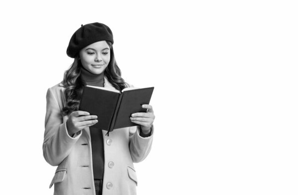 Autumn is time to study. Education and knowledge. School reading education. Back to school. Autumn girl read school book. Education for college student. Teen girl read book. Copy space.