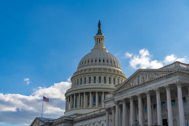 American capital city. Washington State Capitol. United states Capitol building. The Capitol building in Washington. Architecture view on dome with column. Famous Capitol in Washington DC.