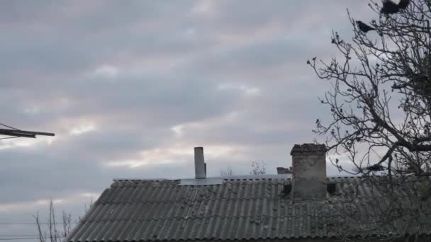 Bacalı Eski Bir Çatı Üzerinde Yüzen Bulutlar — Stok video