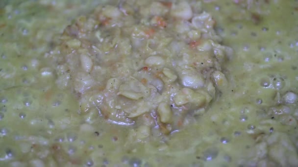 Reheating Hot Frying Pan Homemade Bean Dish Close — Stock Video