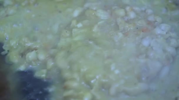 Повторне Нагрівання Гарячій Сковороді Домашня Страва Квасолі Макро — стокове відео