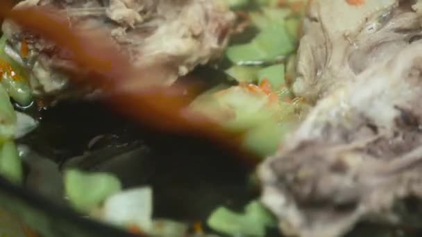 Mélange Légumes Hachés Avec Viande Dans Une Poêle Macro — Video