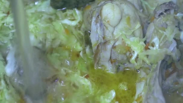 Adding Water Stewed Cabbage Meat Cooking — Stock Video