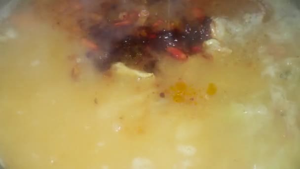 Adding Chopped Fried Vegetables Borscht Cabbage Meat Close — Video Stock