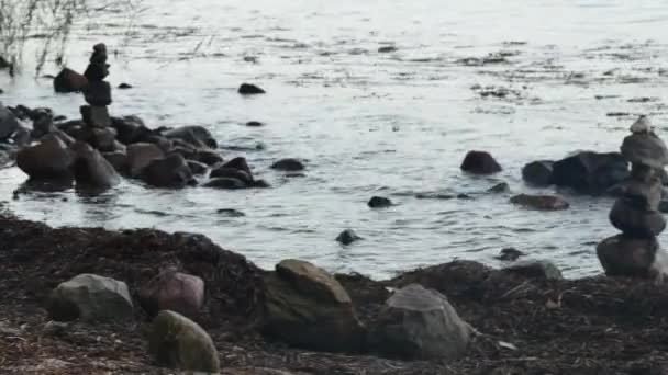海岸に石を敷いた神秘的な — ストック動画