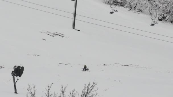 도움을 필요로하고 떨어진 스키어를 스키어의 멀리에서보기 — 비디오