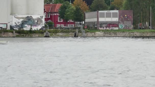 Flensburg Duitsland Augustus 2023 Een Passerende Race Dubbele Roeien Sportboot — Stockvideo