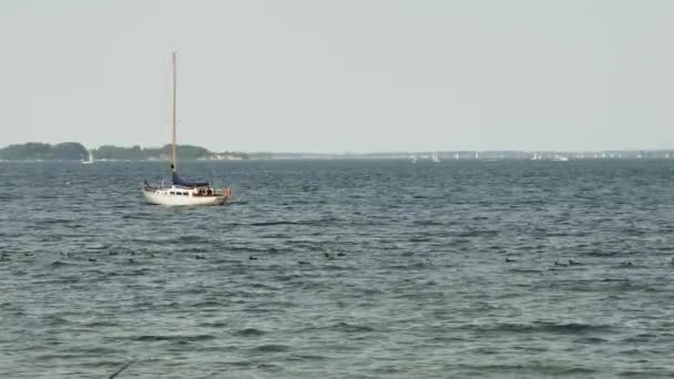 Schaukeln Auf Den Wellen Einem Ort Ein Segelboot Meer Neben — Stockvideo