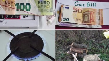 Doğal gaz kullanımı ve ödemesi konularındaki video kolajı, yükselen benzin fiyatları kavramı