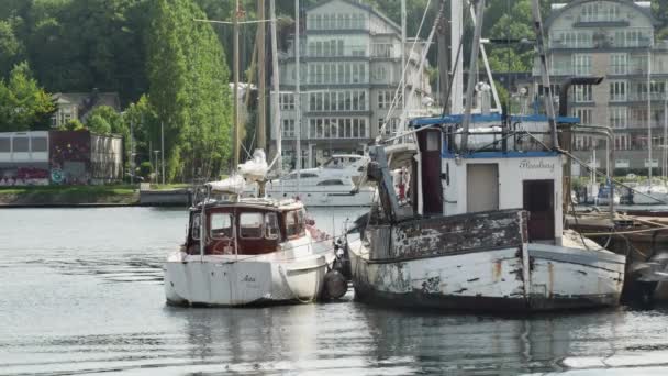 Flensburg Germania Luglio 2023 Due Vecchie Barche Vela Dondolano Sulle — Video Stock
