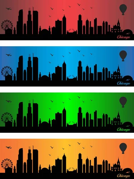 4つの異なる色のシカゴ市 イラスト 町の色の背景 シカゴイリノイ州 — ストックベクタ