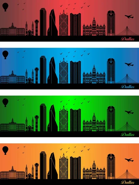 Dallas Město Čtyřech Různých Barvách Ilustrace Město Barvách Pozadí Dallas — Stockový vektor