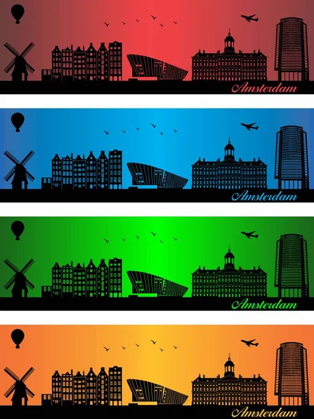 Amsterdam Stad Vier Verschillende Kleuren Illustratie Stad Kleuren Achtergrond Stad — Stockvector