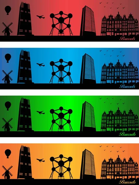 Bruksela Miasto Czterech Różnych Kolorach Ilustracja Miasto Tle Kolorów Miasto — Wektor stockowy