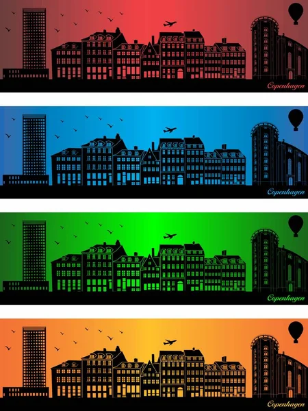 Kopenhaga Miasto Czterech Różnych Kolorach Ilustracja Miasto Tle Kolorów Miasto — Wektor stockowy