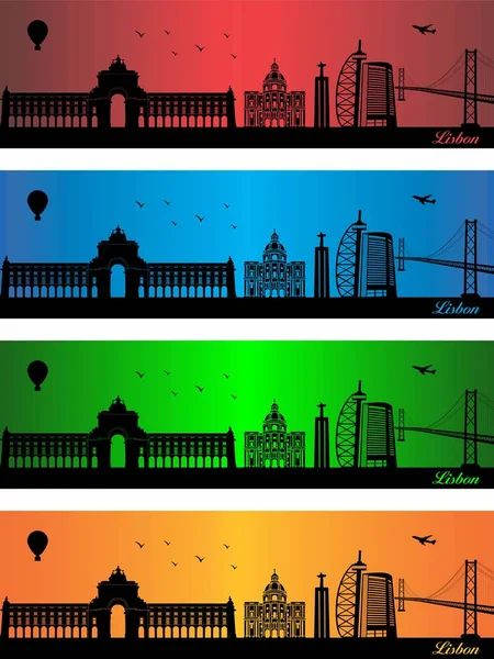 Lizbona Miasto Czterech Różnych Kolorach Ilustracja Miasto Tle Kolorów Miasto — Wektor stockowy