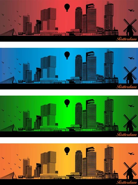 4つの異なる色のロッテルダム市 イラスト 町の色の背景 ロッテルダム市 — ストックベクタ