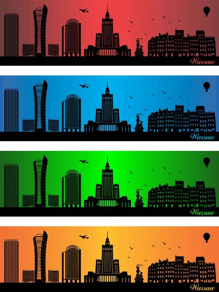 Warsawa Kota Dalam Empat Warna Yang Berbeda Ilustrasi Kota Dengan - Stok Vektor