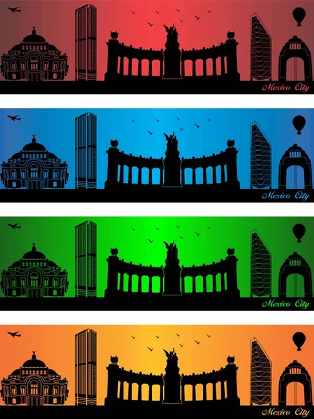 Mexico City Čtyřech Různých Barvách Ilustrace Město Barvách Pozadí — Stockový vektor