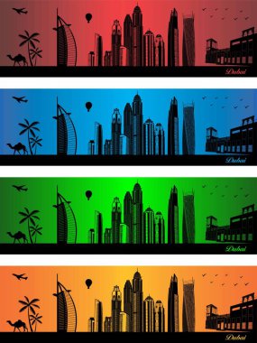 Dubai şehri dört farklı renkte - illüstrasyon, renkli şehir, Dubai şehri