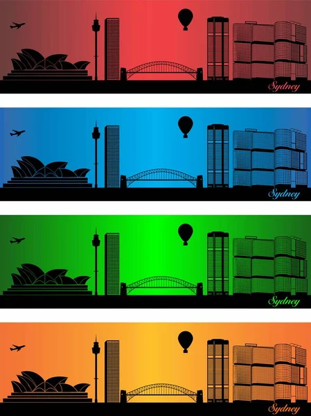 Sydney Miasto Czterech Różnych Kolorach Ilustracja Miasto Tle Kolorów Miasto — Wektor stockowy