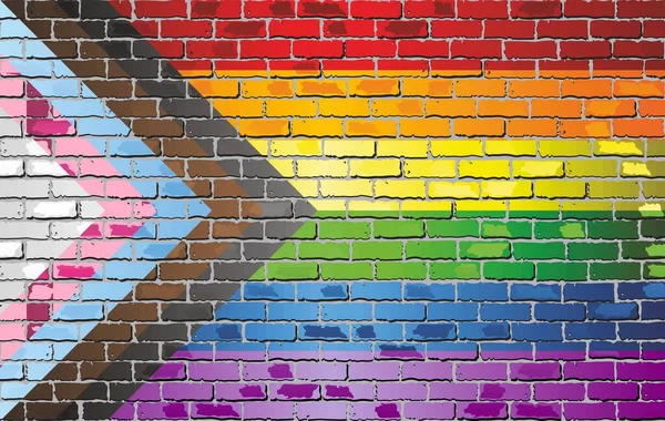 Progress Pride Flag Brick Wall Illustration Intersex Inclusive Redesign Rainbow — Stock Vector