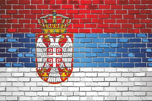 Блестящий Флаг Сербии Кирпичной Стене Иллюстрация Самый Красивый Флаг Мире — стоковый вектор