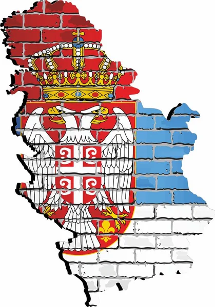 Glänzende Landkarte Des Serbiens Auf Einer Ziegelwand Illustration Abstrakter Grunge — Stockvektor