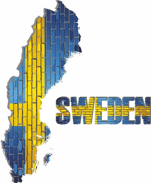 Mapa Brillante Suecia Una Pared Ladrillo Ilustración Fondo Vector Grunge — Archivo Imágenes Vectoriales
