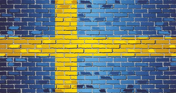 Λαμπερή Σημαία Της Σουηδίας Έναν Τοίχο Από Τούβλα Εικονογράφηση Αφηρημένη — Διανυσματικό Αρχείο